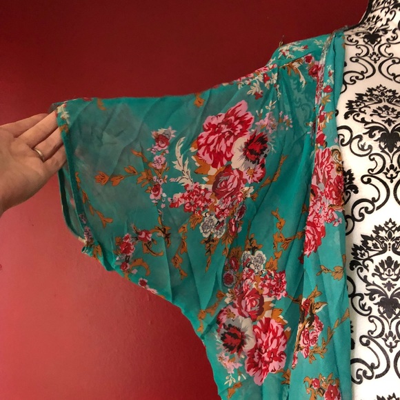 Floral kimono fringe spring summer beach casual - Picture 4 of 5